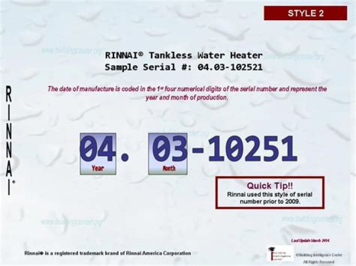 How do I tell the age of a Rinnai Water Heater?