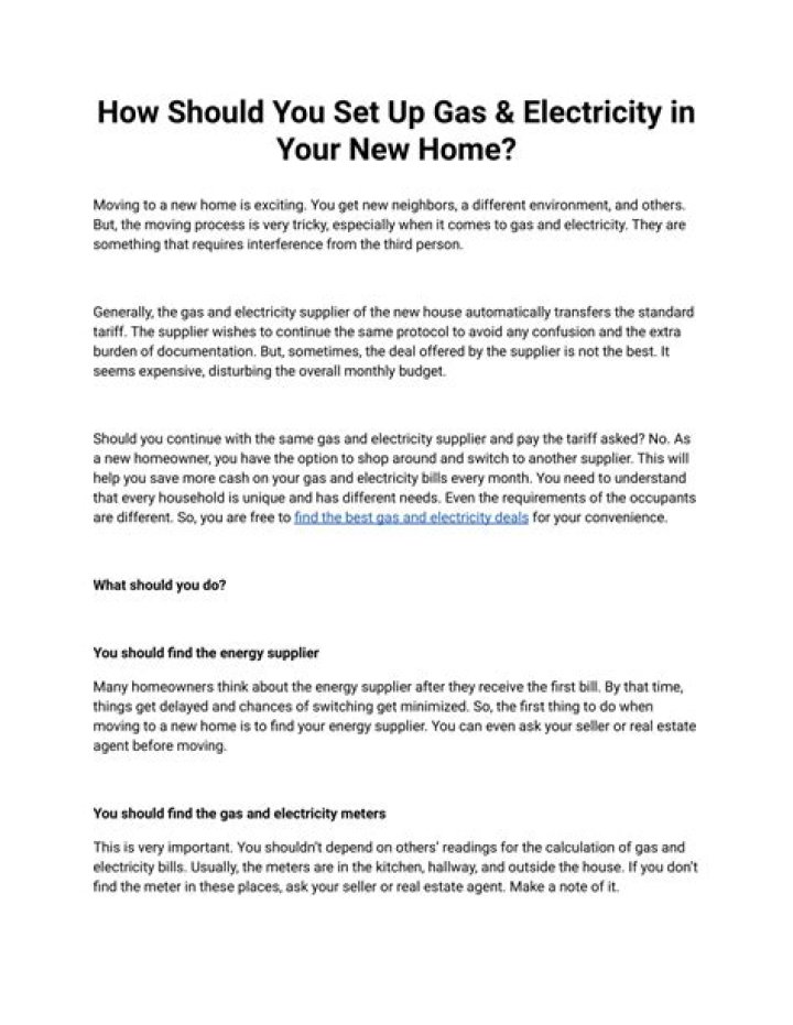 How do you set up gas and electricity in a new house?