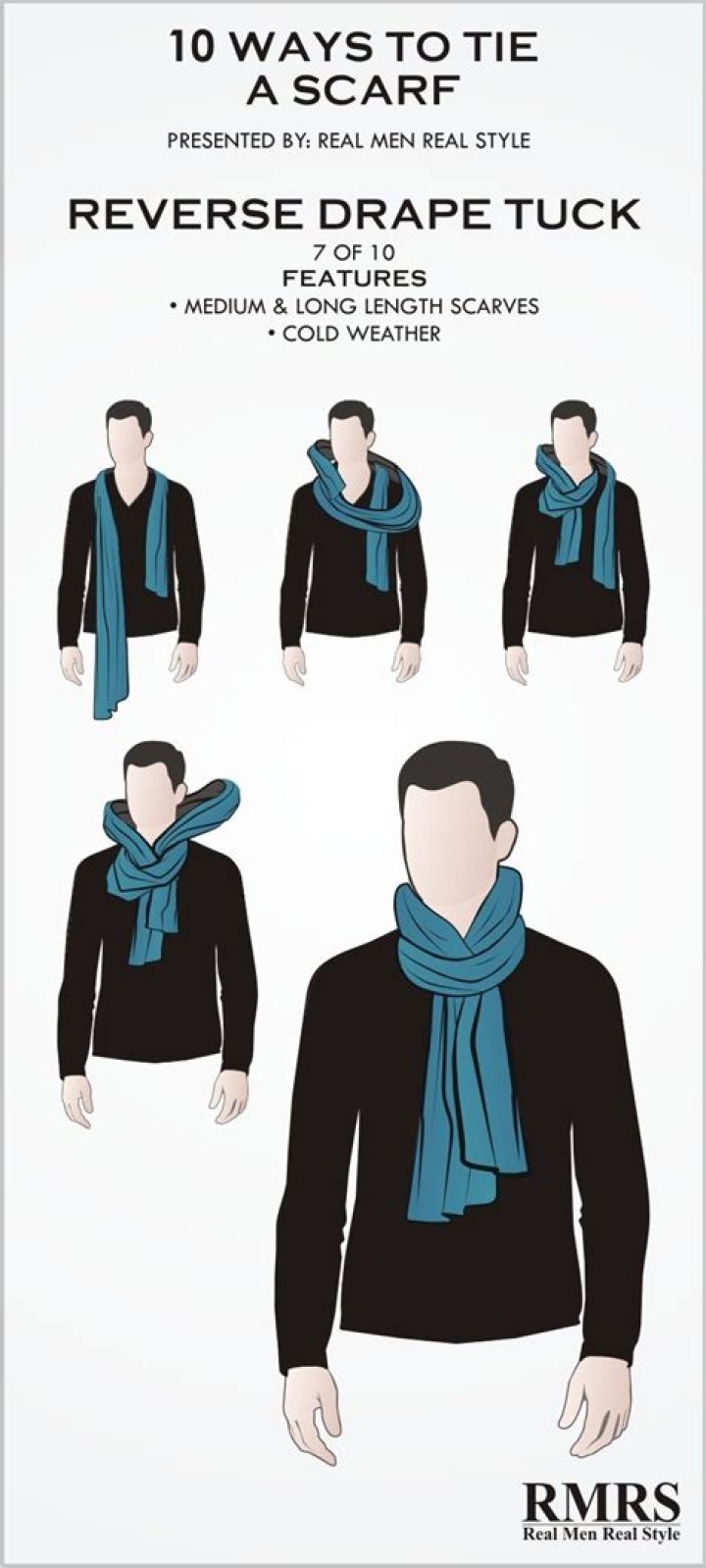 How does a man wear a scarf around his neck?