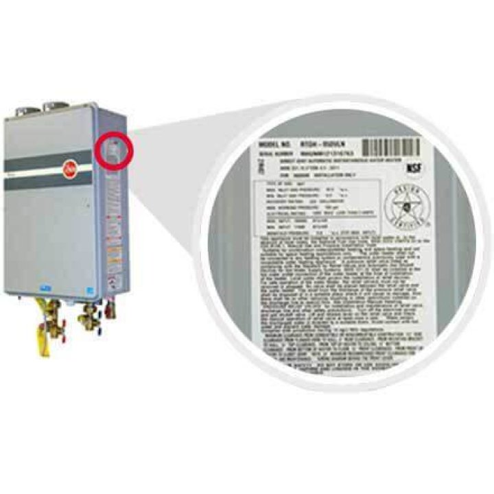 How to find the model number of a Rheem water heater?