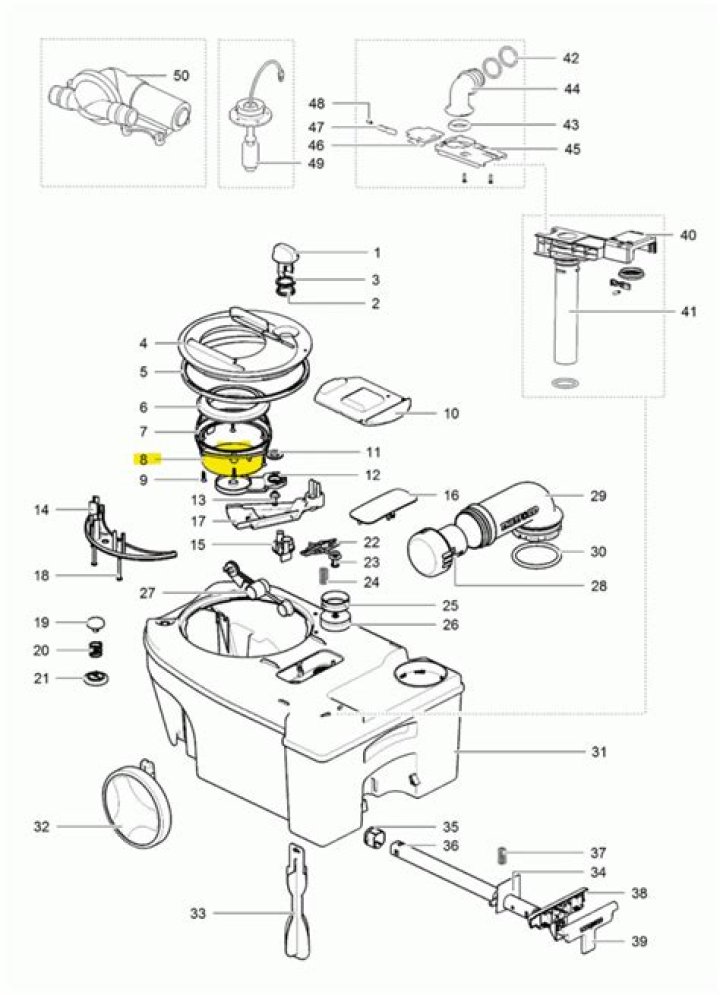 What are the spare parts for a c-402c toilet?