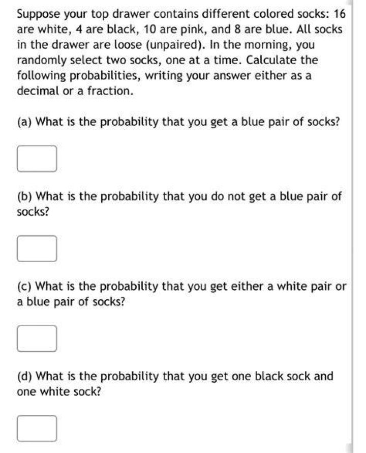 What is the probability of picking either a pair of white socks or a pair of black socks?