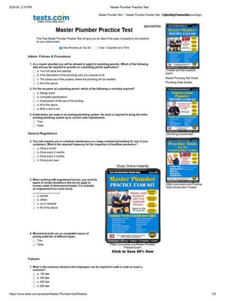 What should I know for the master plumber exam?