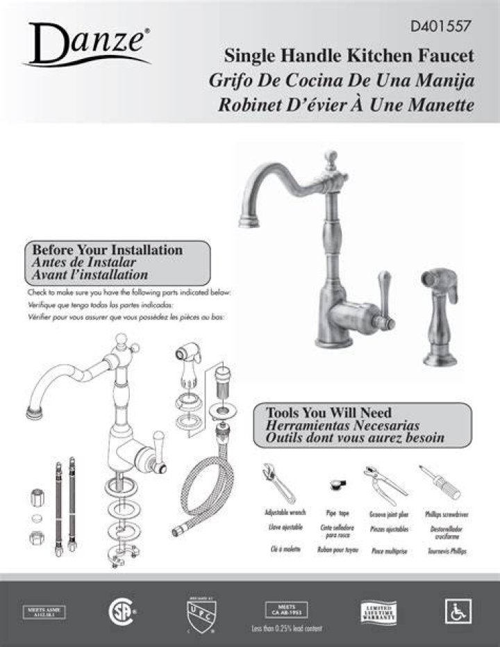 Where do you put the handle on a Danze faucet?