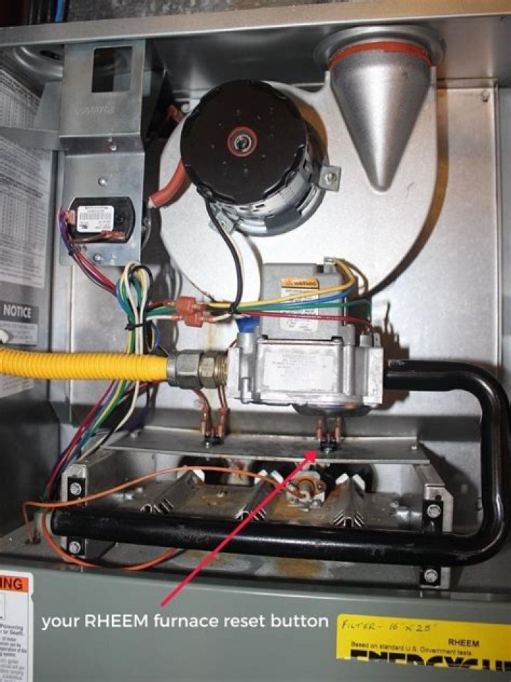 Where is the reset button on Rheem furnace?
