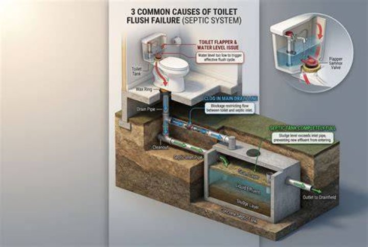 Will a full septic tank cause toilet not to flush?